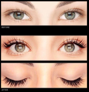 before and after photo of lash extensions